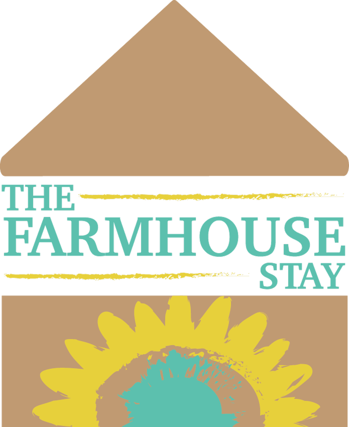 Farmhouse Stay logo with sunflower design.