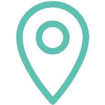 Teal location pin icon on black background.