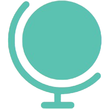 Teal globe silhouette on black background.