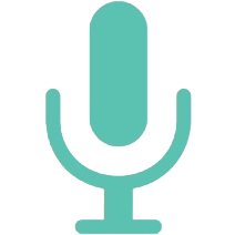 Teal microphone icon on black background.