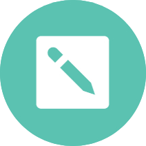Pencil icon in turquoise circle.