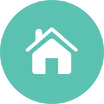 White house icon on teal background.